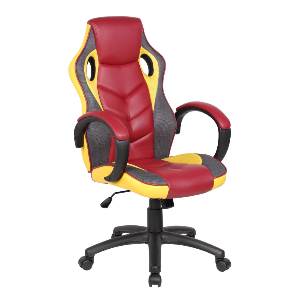 Poltrona gaming girevole con ruote e braccioli rossa granata e gialla Gerep Troy