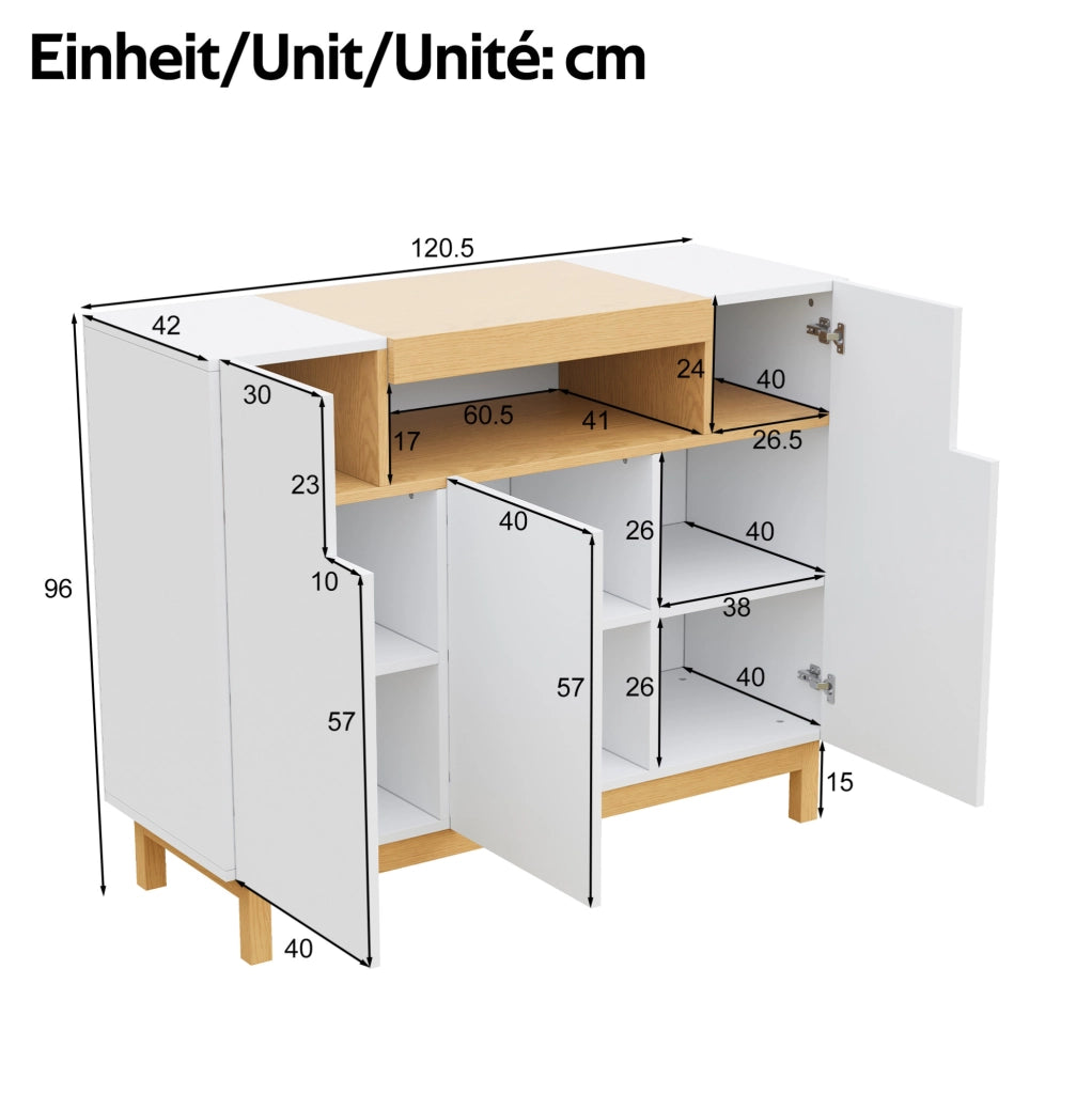 Credenza moderna bianca con 3 ante e vano a giorno