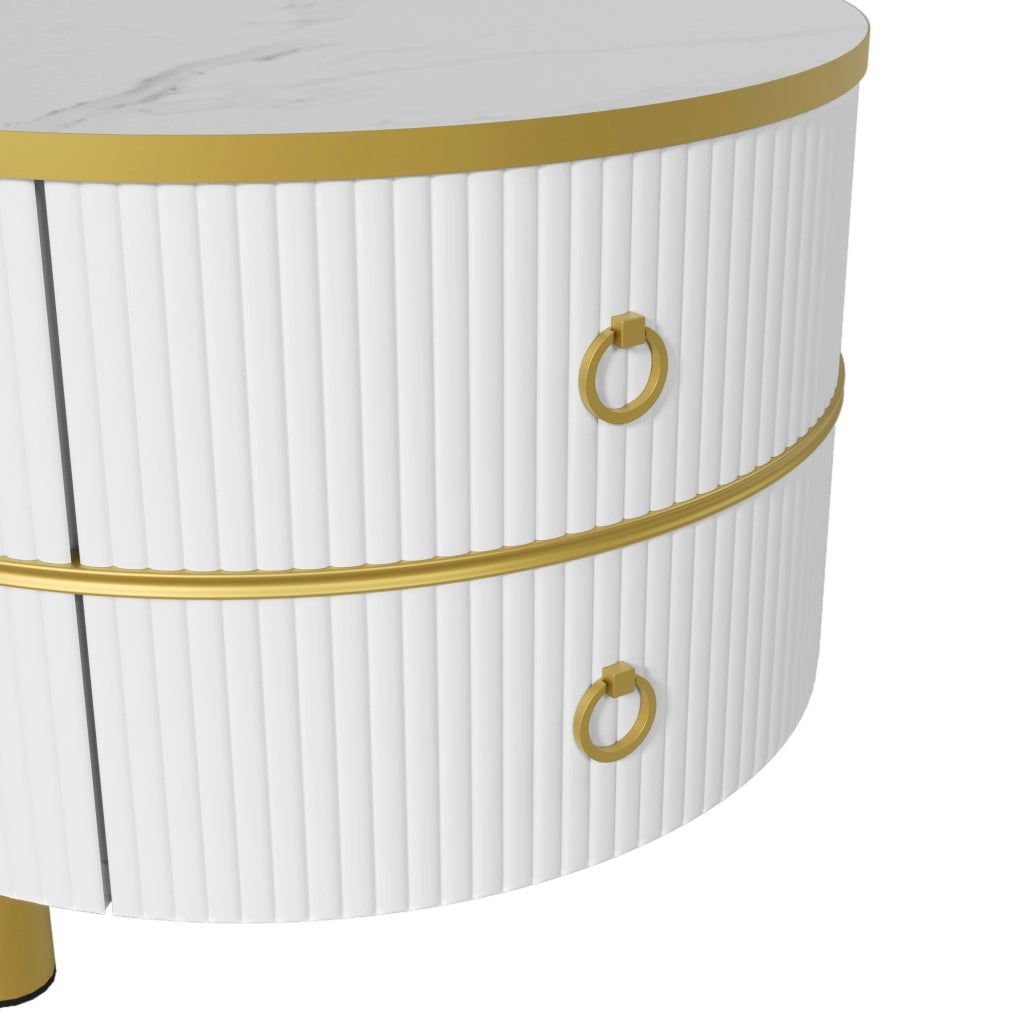 Set di 2 tavolini da caff¨¨ rotondi 70x70 e 50x50 cm in MDF con 2 cassetti