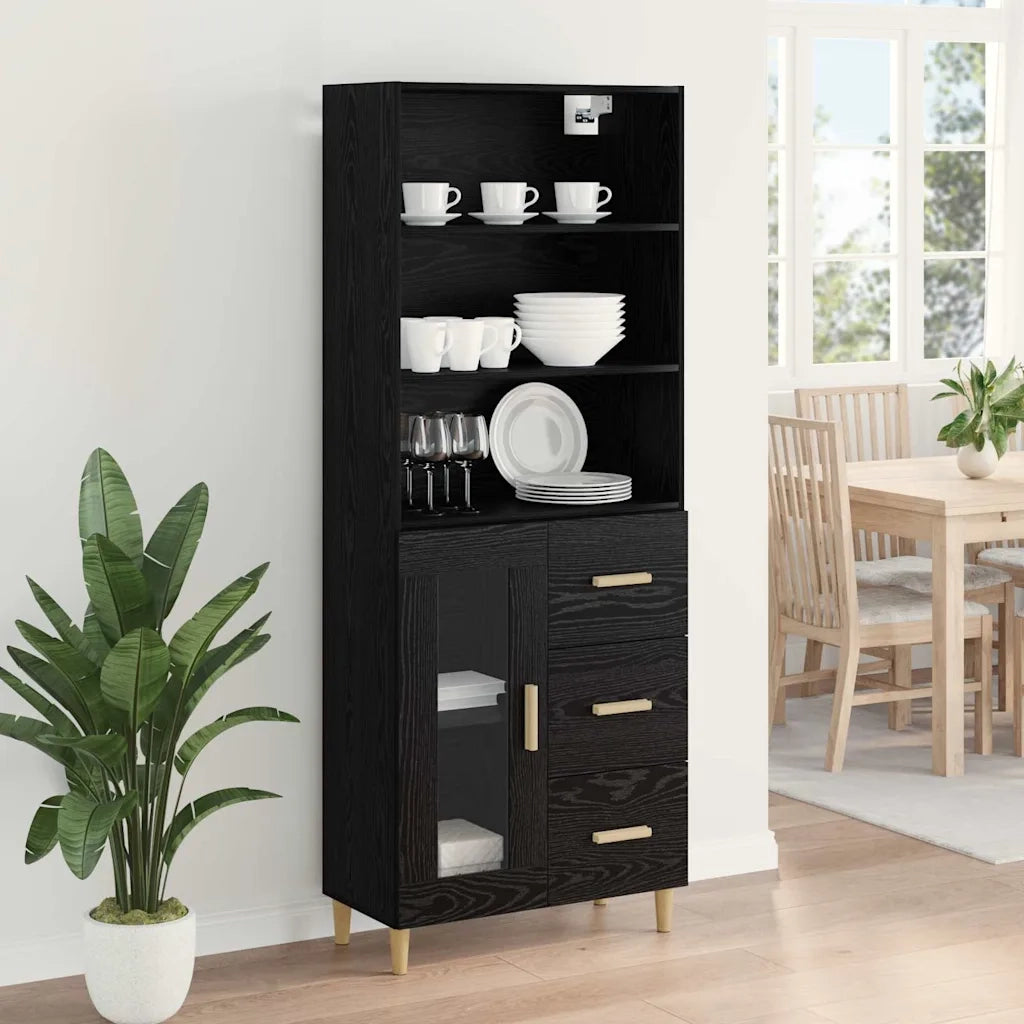 Credenza | Madia | Buffet da pranzo | Armadio da pranzo Rovere Nero 69,5 x 32,5 x 180 cm Legno multistrato
