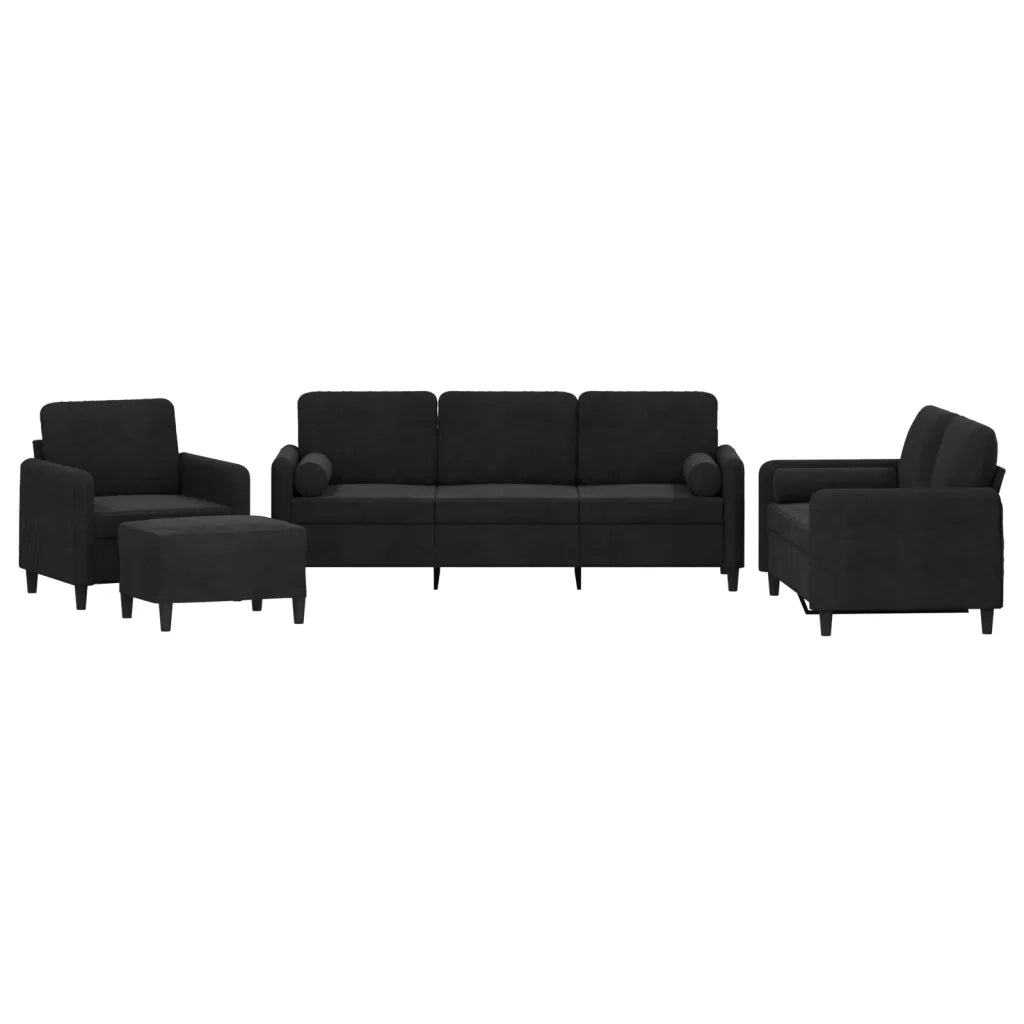Set di Divani 4 pz con Cuscini Nero in Velluto