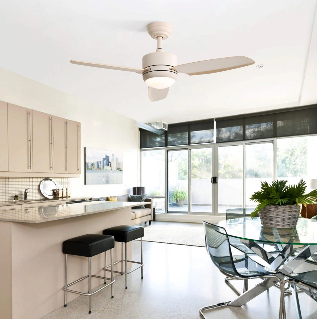 Ventilatore da soffitto 46 pollici con luce LED 3 colori, pale in ABS, motore DC reversibile e telecomando