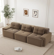 Divano modulare Cloud senza gambe in tessuto a coste marrone, 3 posti con seduta profonda da 74 cm, design componibile