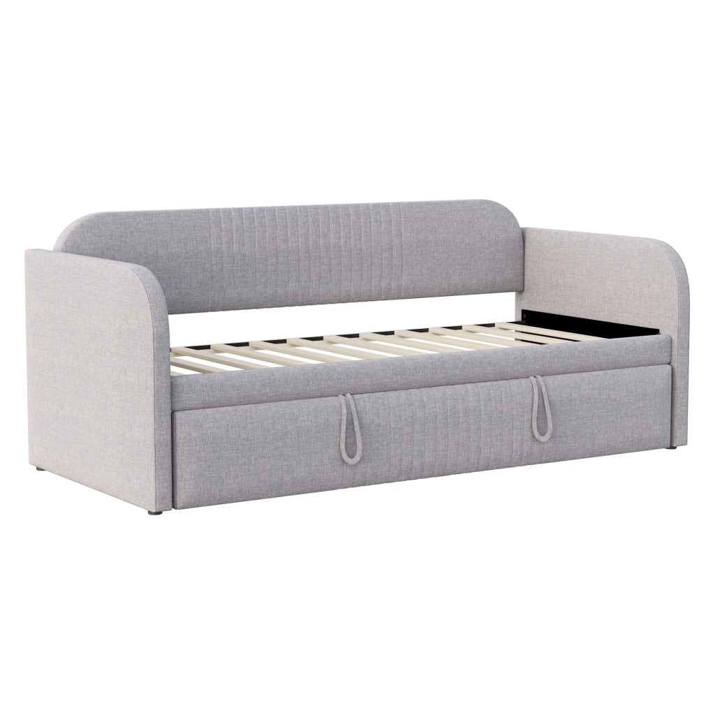 Divano Letto Estraibile in Lino Traspirante 90x190 cm con Rete a Doghe, Colore Grigio Chiaro