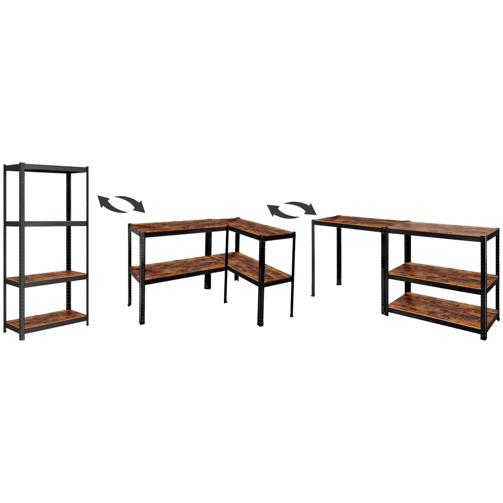 KIT2 Scaffale industriale 4 ripiani in acciaio e MDF laminato effetto legno colore nero e marrone