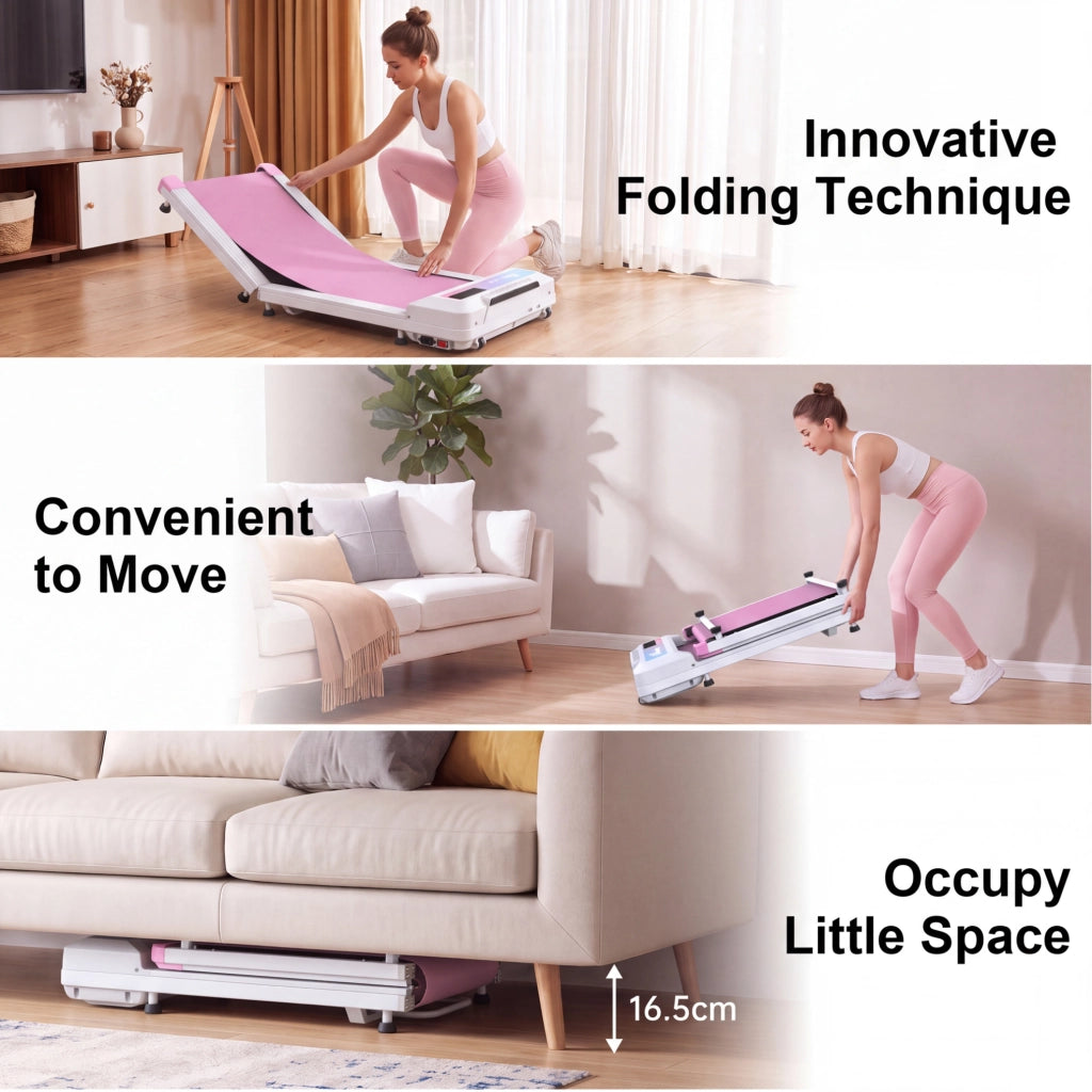 Tapis roulant pieghevole 128x54x13 cm in ferro e plastica rosa, da ufficio