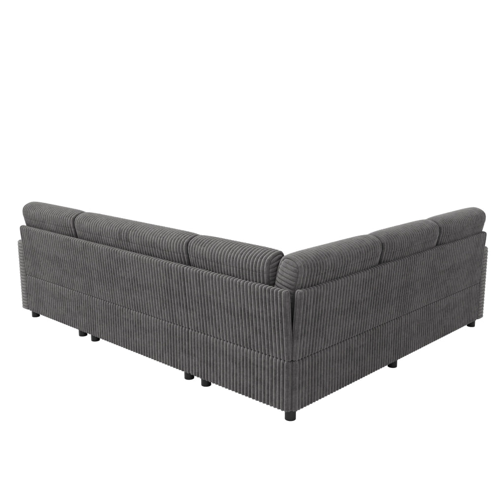 Divano angolare a U con funzione letto; contenitore; corduroy grigio 274x220x85 cm