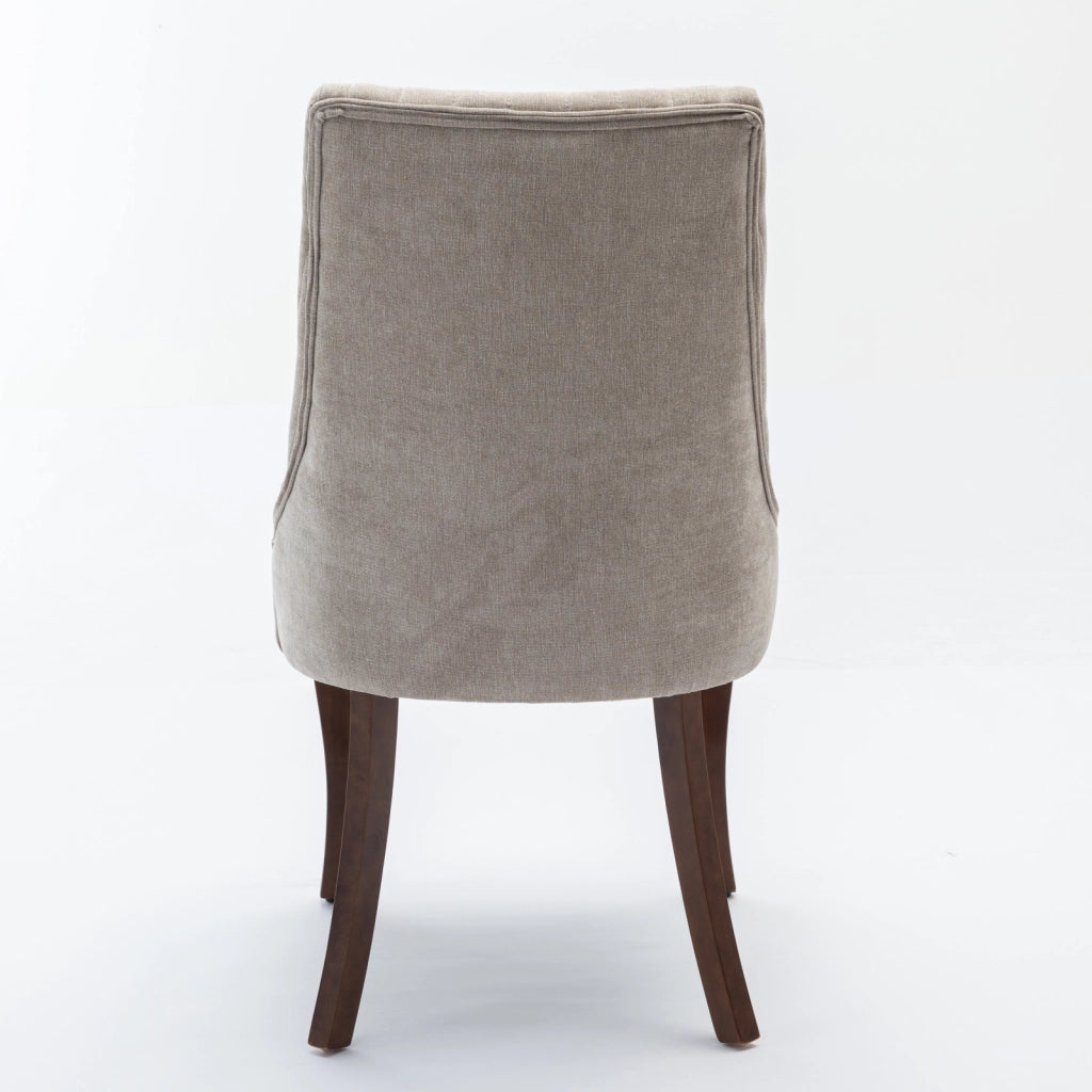 Sedia da sala da pranzo imbottita in ciniglia con schienale alto, gambe in legno massello e piedini regolabili beige