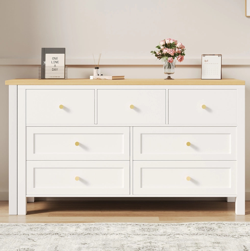 Scrivania girevole 2-in-1 con 7 cassetti; 120x40x70 cm; truciolare; bianco e rovere
