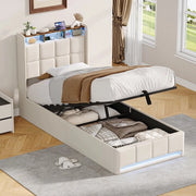 Letto per bambini 90x200cm, letto a cassettone 140x200cm con illuminazione LED, cassettone a scomparsa con illuminazione LED, letto singolo con U