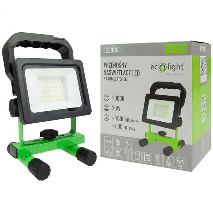 Faro LED portatile ricaricabile 20W 1600lm 5000K IP54