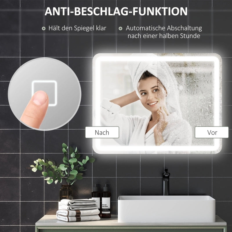 Specchio da bagno LED con touch antiappannamento dimmerabile in vetro argento 3 tonalità di luce 70 × 4 × 90 cm