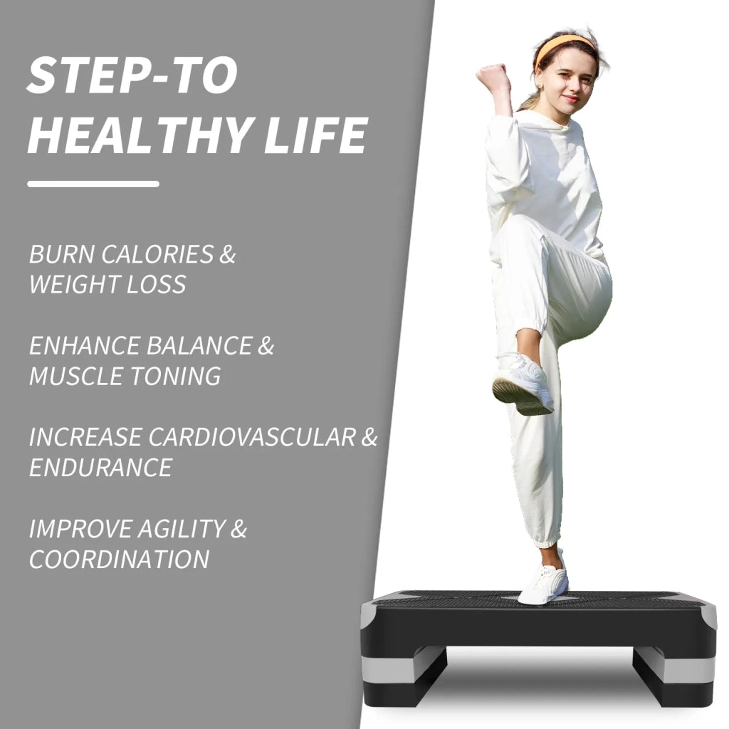 Step Aerobico Regolabile con Pedana 68,5 cm e Altezze 10/15/20 cm, Grigio