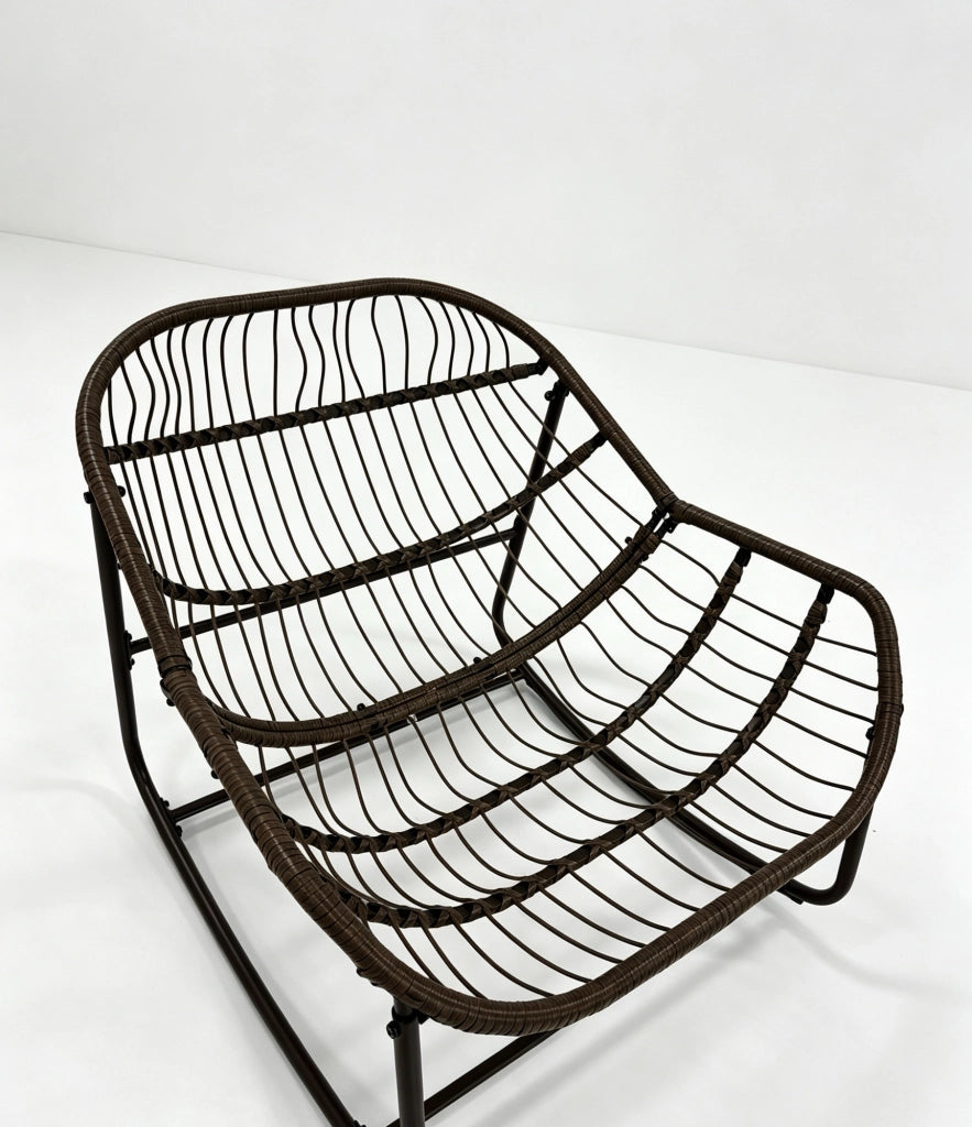 Poltrona a dondolo oversize in rattan sintetico grigio con cuscino spesso, per esterni e interni, 78x106x90 cm