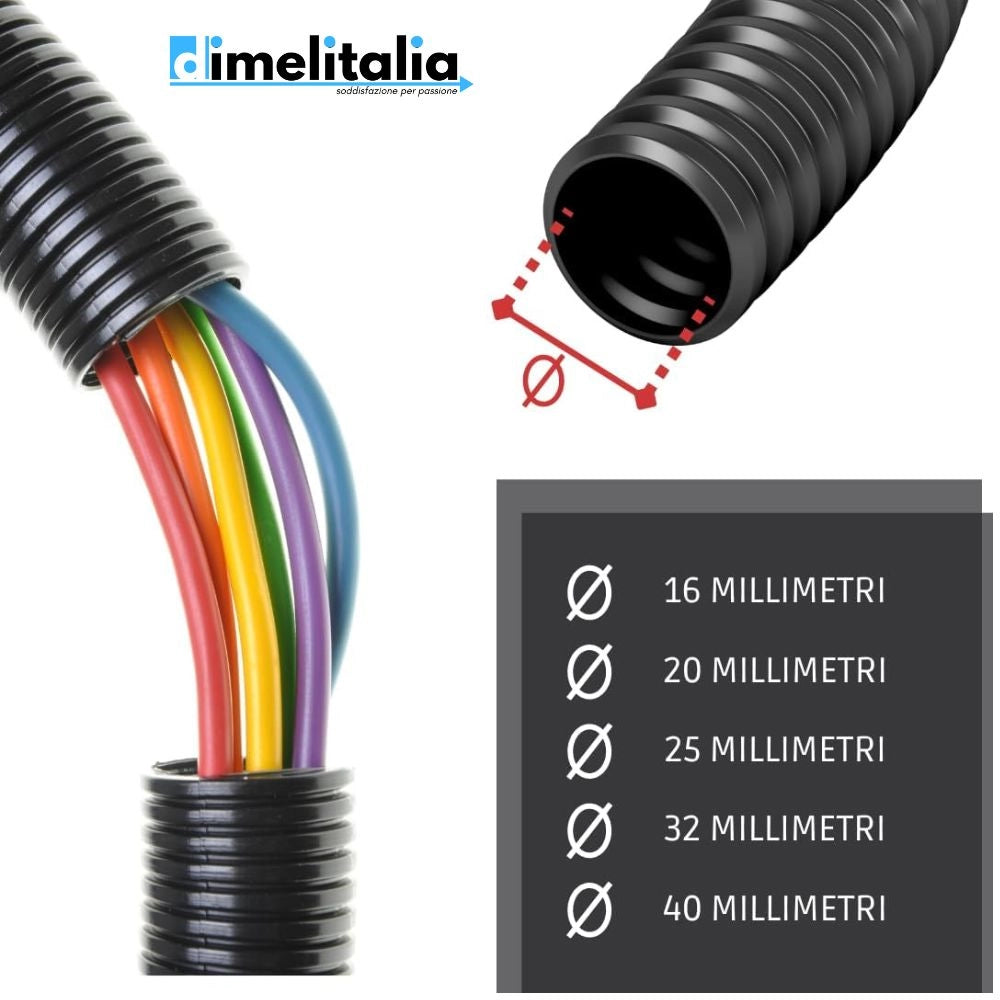 Tubo corrugato guaina cavi elettrici pieghevole pvc autoestinguente nero *** diametro 25 millimetri, lunghezza metri ...