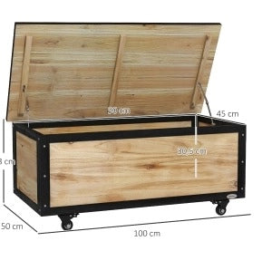 Cassa da Esterno in Legno di Abete 121L con Ruote, Contenitore Resistente per Balcone e Terrazza