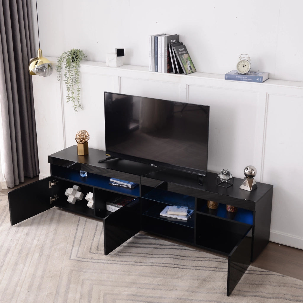 Mobile TV con 3 Ante e LED Multicolore; Stile Moderno; Frontali Lucidi; in MDF; 180??35??48 cm; Nero