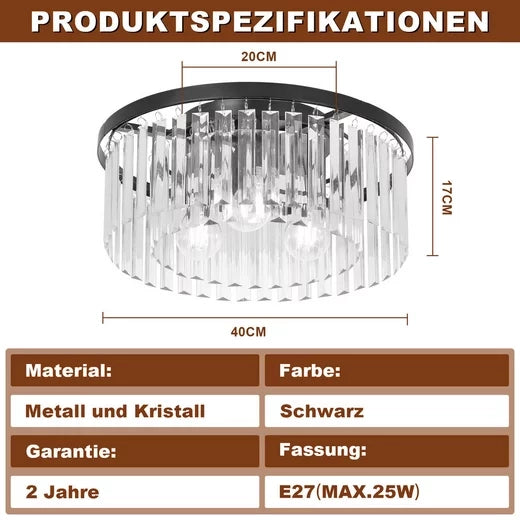 ZMH Lampada da soffitto nera moderna in cristallo E27 per soggiorno cucina ufficio