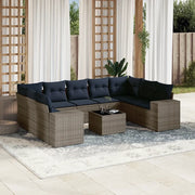 Set Divani da Giardino 10 pz con Cuscini Grigio in Polyrattan 3223010