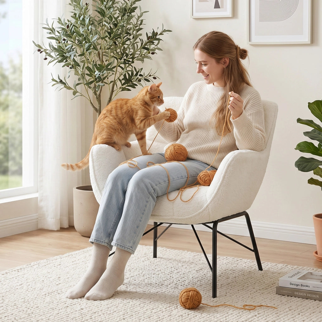 Poltrona Moderna ¨C Minimal ¨C Cremewei? Tessuto Sherpa