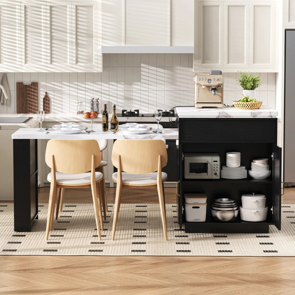 Tavolo allungabile da pranzo con LED; porte USB e Type-C; cassetti e ripiani aperti; nero in MDF