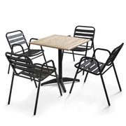 Oviala - Set di tavolo da terrazza e 4 sedie in alluminio e legno