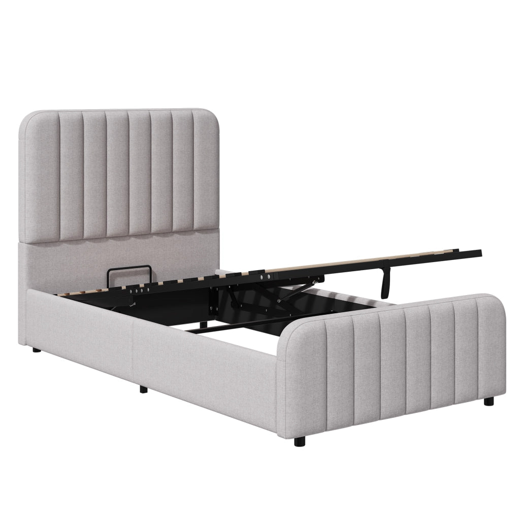 letto imbottito lino grigio 90 x 200 cm