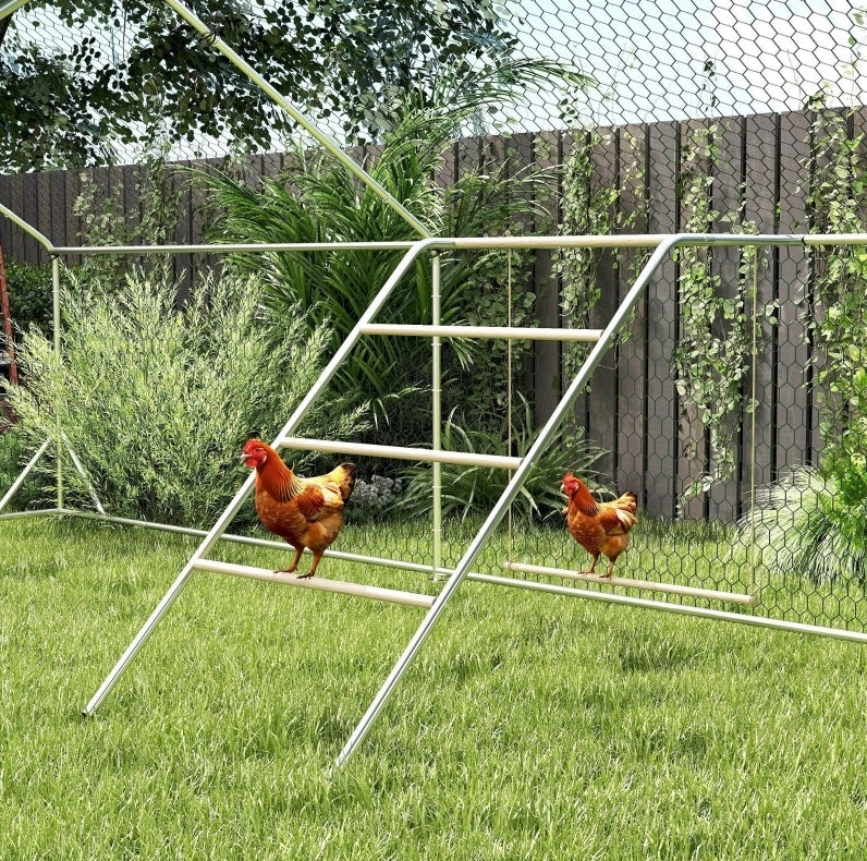 Parco giochi per galline 82x150x110 cm argento con 4 posatoi e altalena