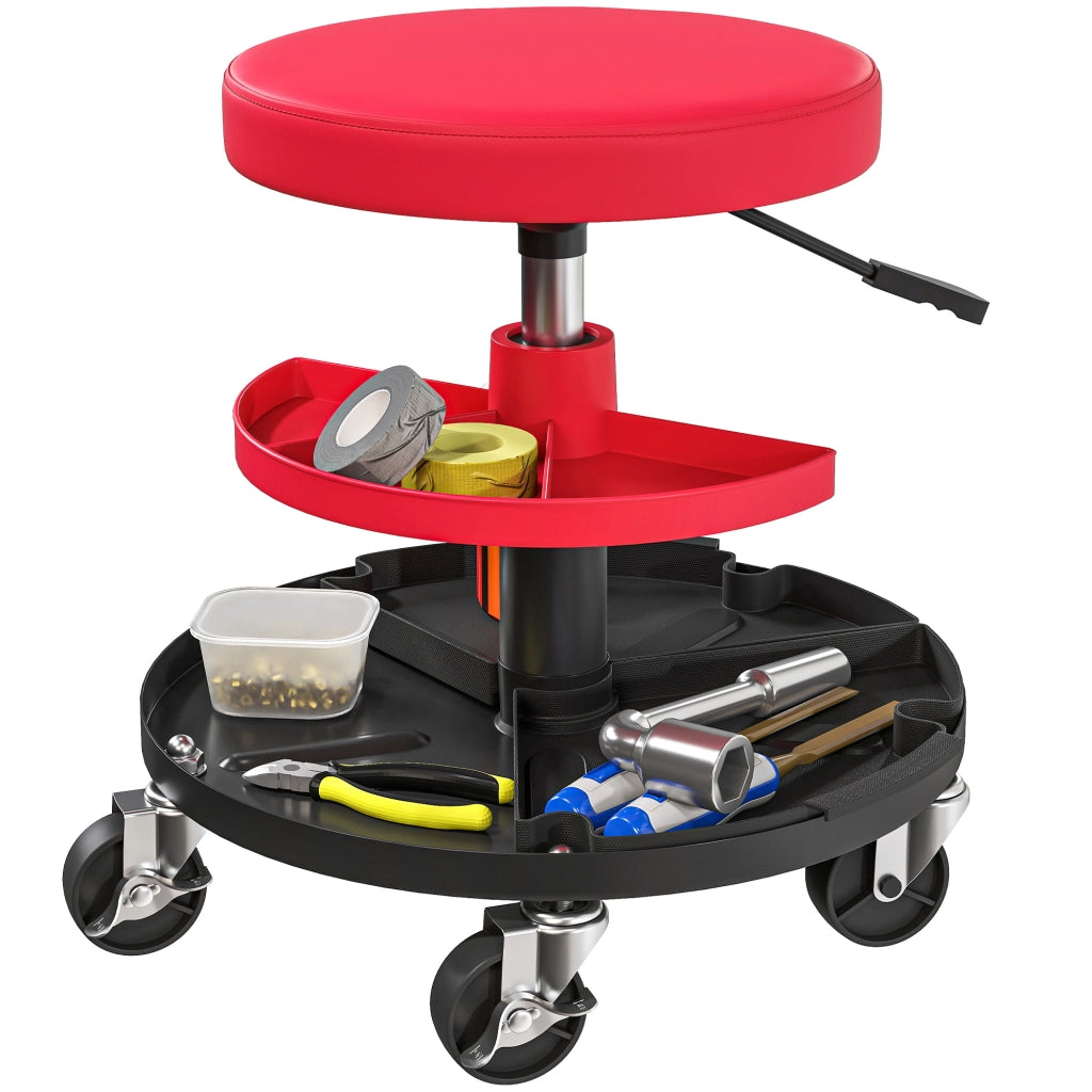 Sgabello da Officina Girevole con Ruote ¨C Xylo ¨C Altezza Regolabile 40-51cm Rosso