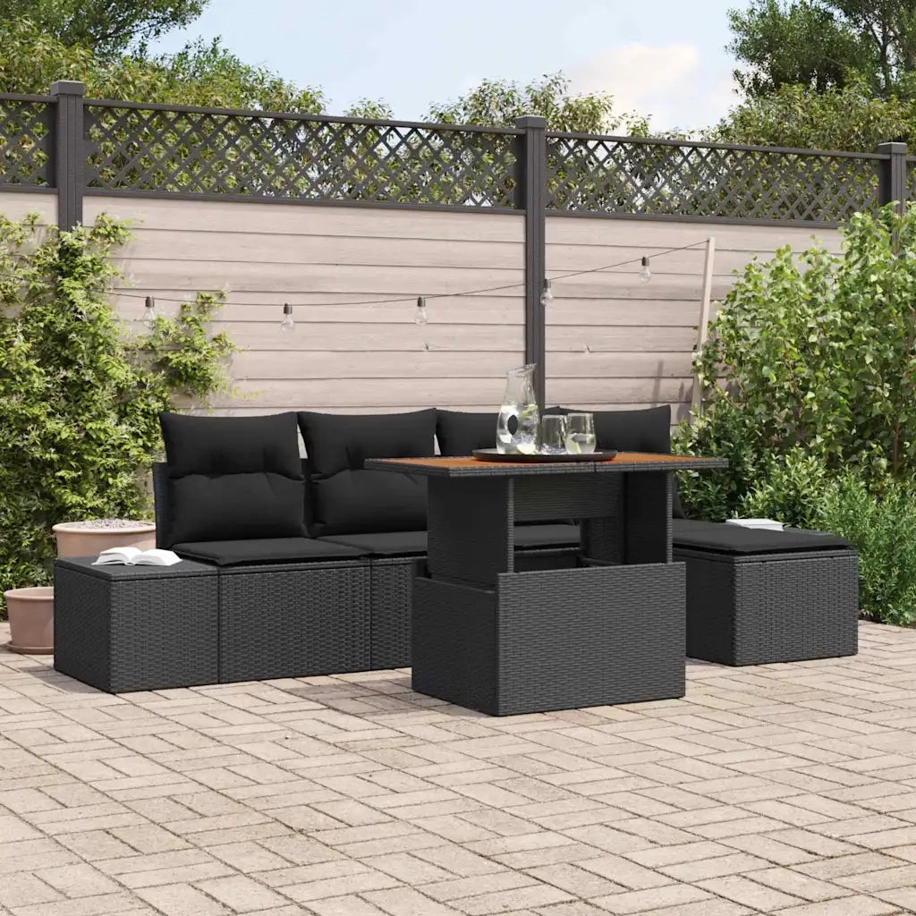 Set Divano da Giardino con archiviazione 6 pcs Nero Poly Rattan