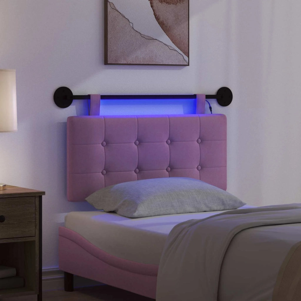 Testiera | Testata sospesa Con luce LED Rosa Tessuto
