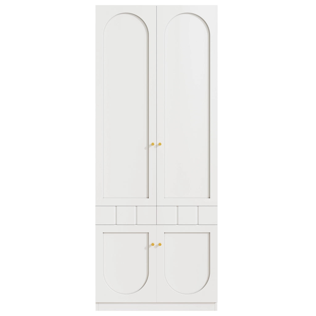 Armadio guardaroba a 2 ante con cassetti a pressione e ripiani fissi, per camera da letto, in MDF bianco, 80 × 50 × 200 cm