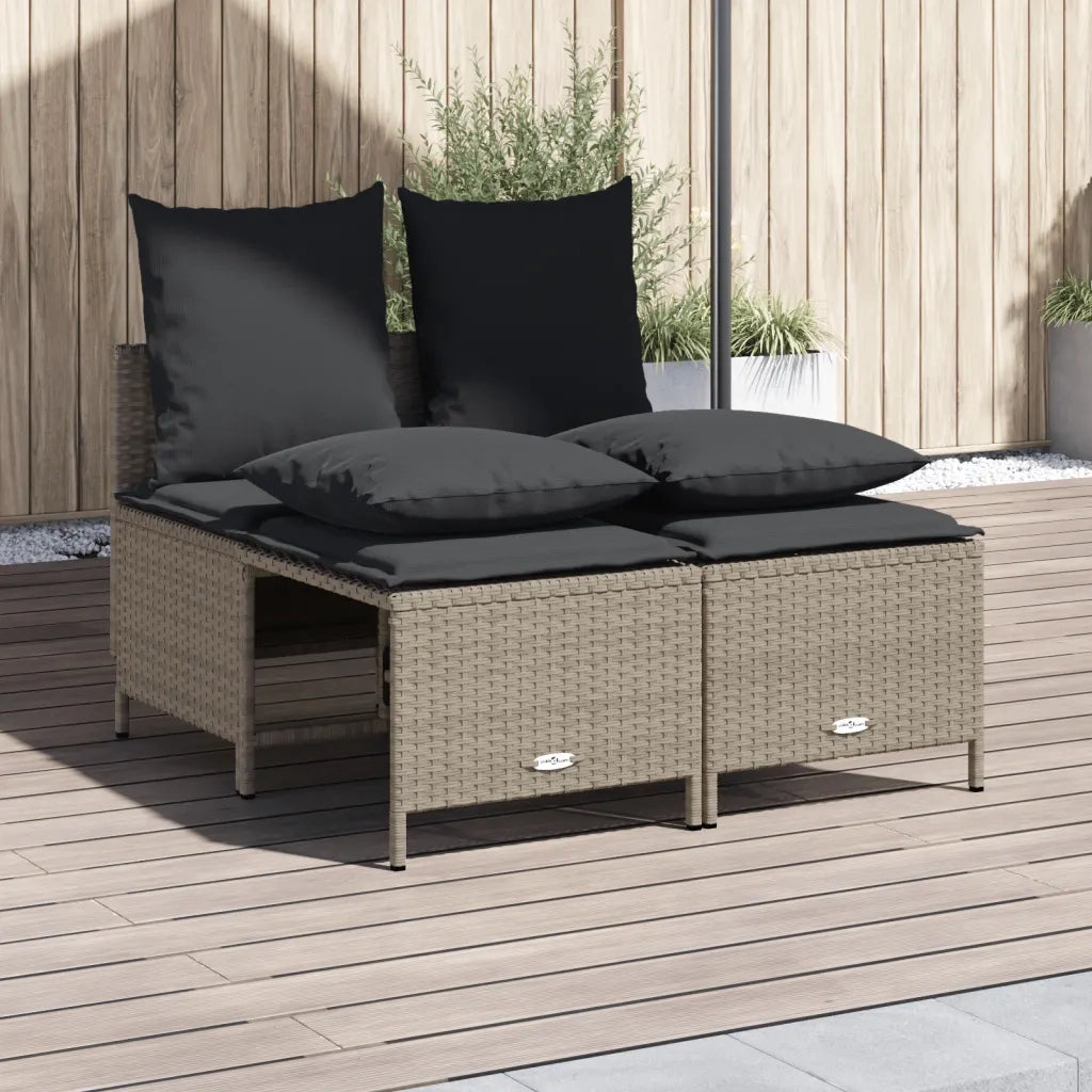 Set Divano da Giardino 4pz | Set Salotto da Giardino con Cuscini Grigio Chiaro Polyrattan