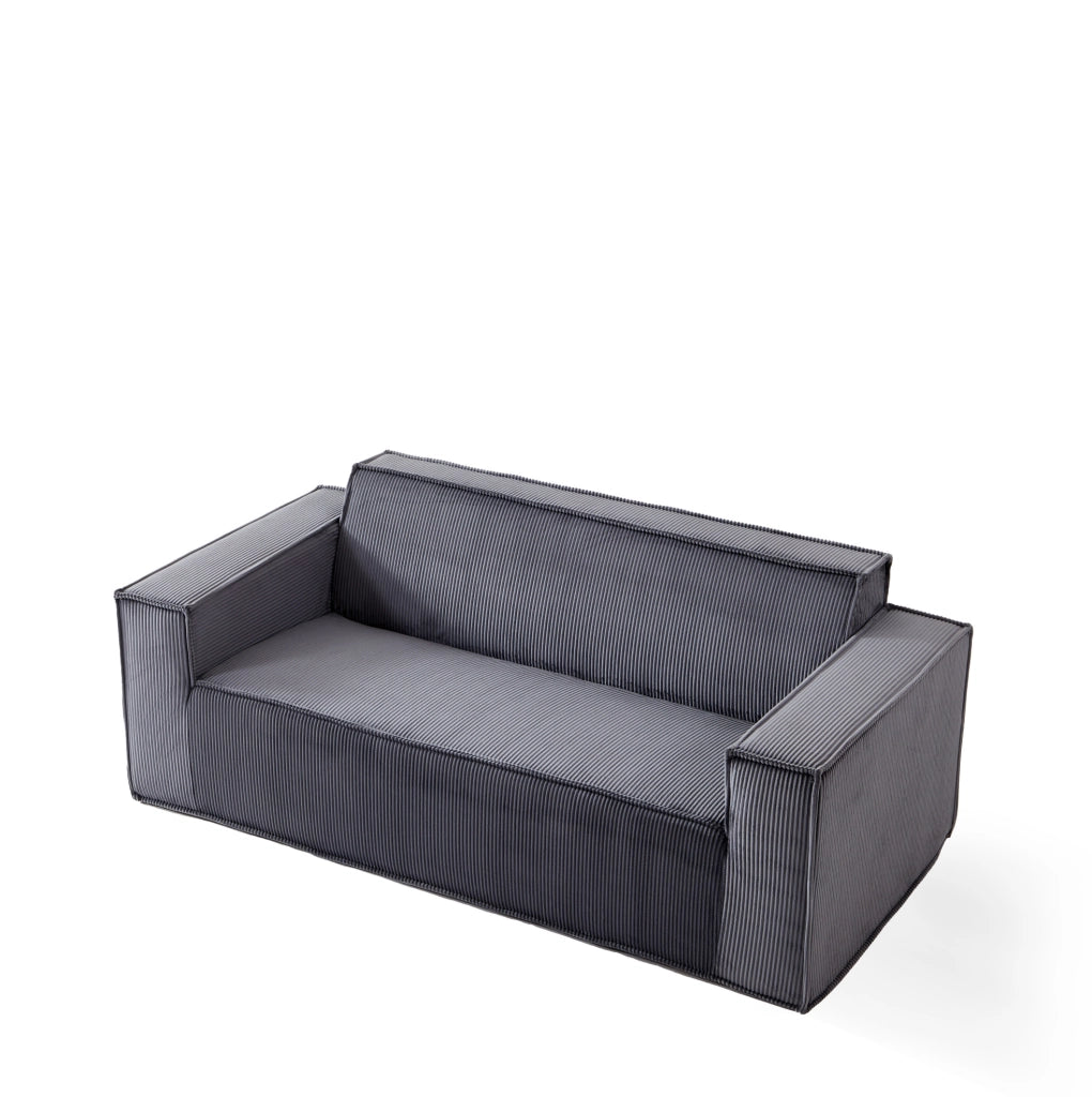 Divano 2 posti 178x86x70 cm in velluto a coste grigio, seduta profonda