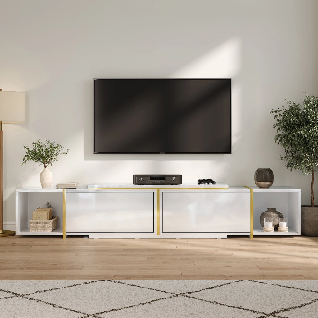 Mobile TV 275x35x37 cm estensibile in pannello truciolare bianco
