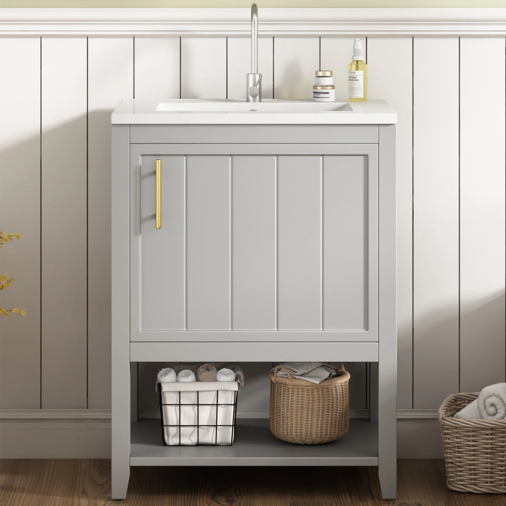 Mobile da bagno con ripiani interni; da pavimento; in MDF; grigio