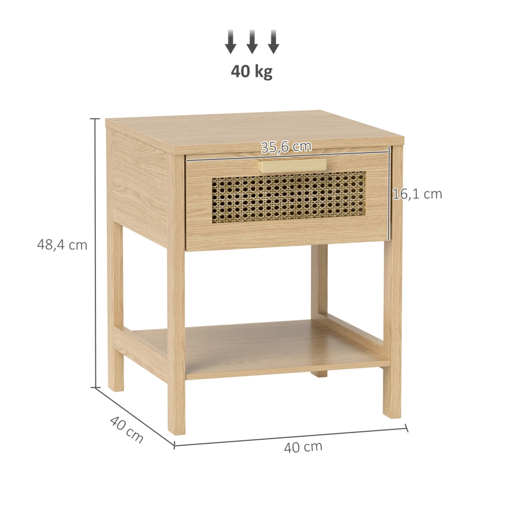 Comodino in legno con cassetto e ripiano 40 x 40 x 48,4 cm