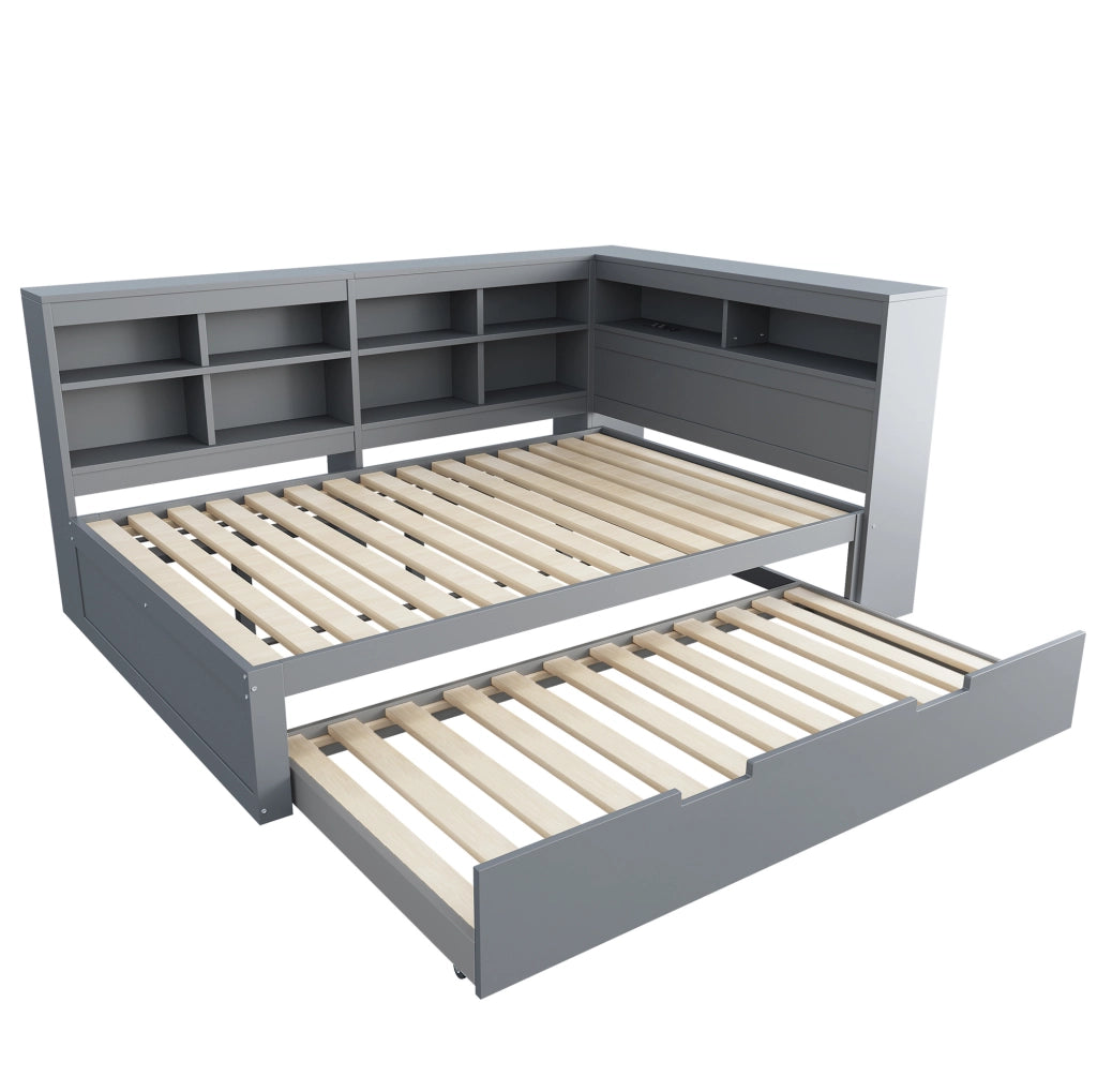 Letto matrimoniale 140x200 cm con letto estraibile 90x190 cm e presa USB grigio