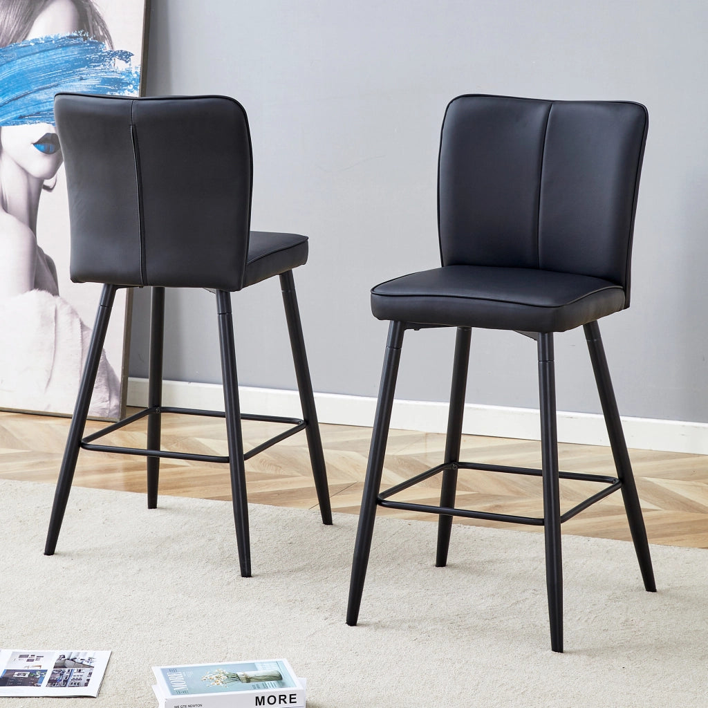 Set di 2 sgabelli da bar neri in PU con schienale ergonomico, struttura in metallo e altezza 101 cm