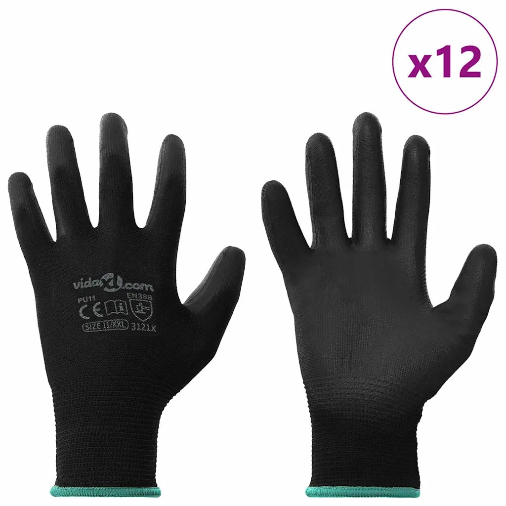 Guanti da Lavoro 12 pcs Nero 11 / XXL Poliestere 42020718
