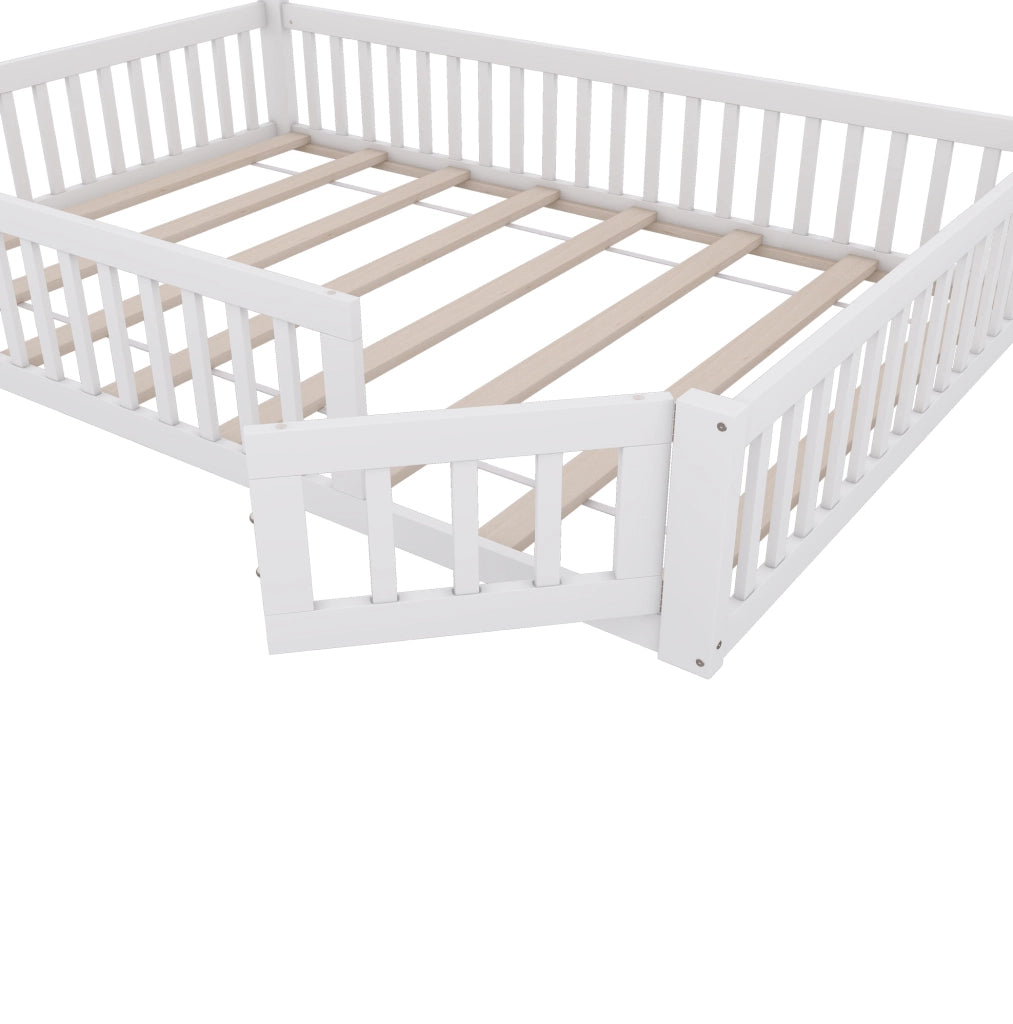 Letto per bambini 140x200 cm con design a camino, sponde di sicurezza e rete a doghe