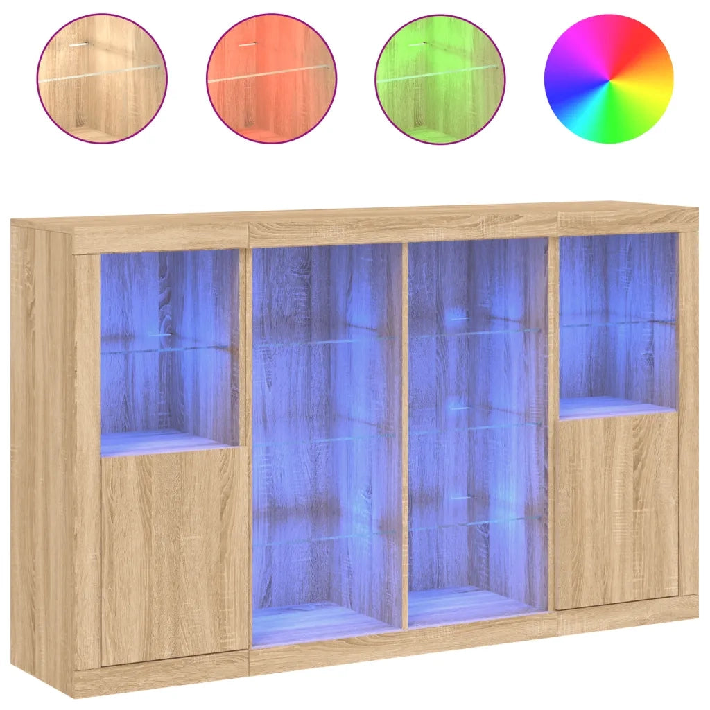 Credenze con Luci LED 3 pz Rovere Sonoma in Legno Multistrato 3209137