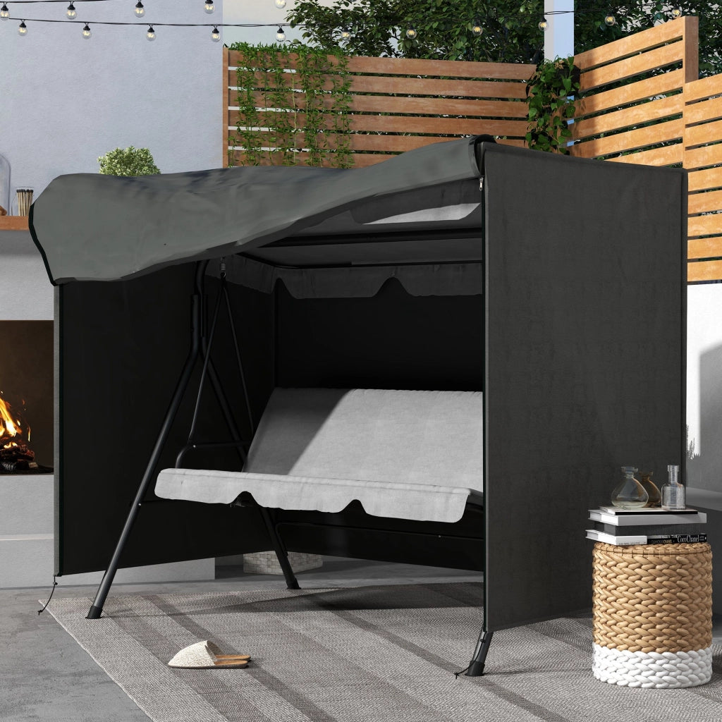 Copertura per altalena da giardino a 3 posti in poliestere grigio scuro con zip e fissaggio a terra 205 × 124 × 164 cm