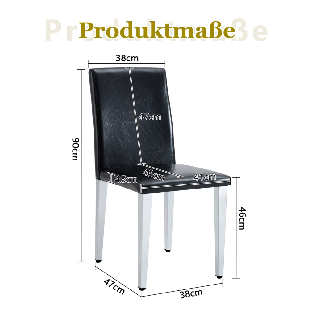 Set di 2 sedie da sala da pranzo con schienale ergonomico e gambe in metallo, in similpelle nero e argento