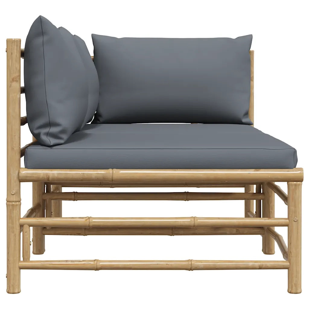 Set Divani da Giardino 2 pz con Cuscini Grigio Scuro in Bambù