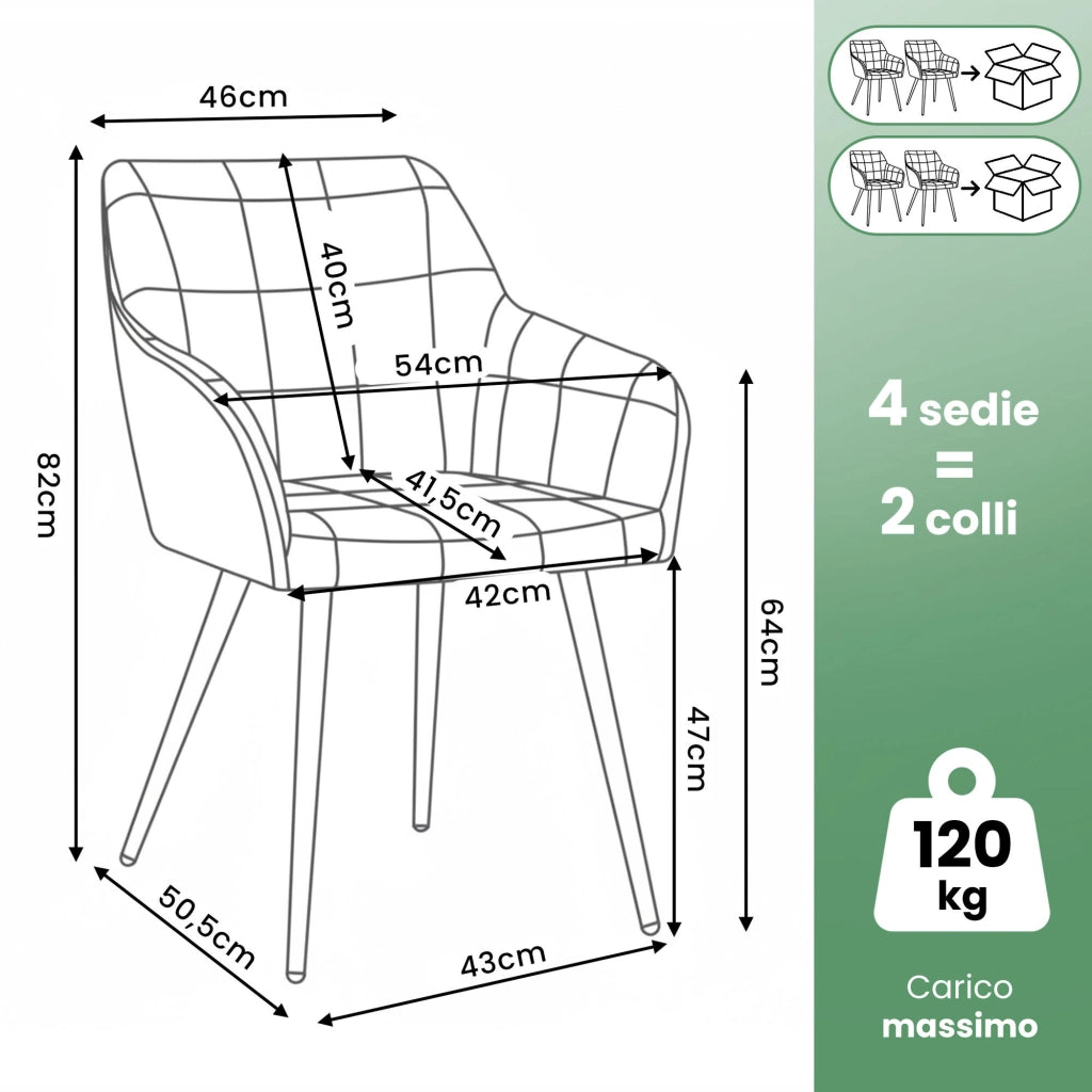 Set di 4 Sedie imbottite con cuciture quadrate LUXANO Beige gambe oro