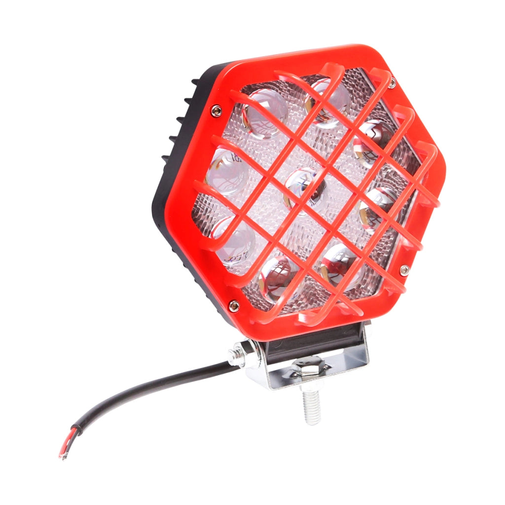 Lampada proiettore esagonale con griglia in plastica rossa, 9 LED, angolo di radiazione 30°, DC 10-80V, 27W, Breckner Germany