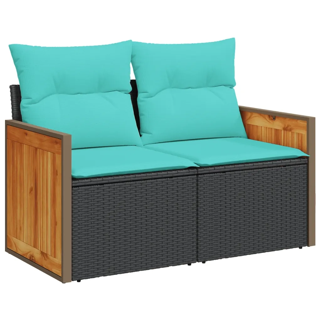 Divano da giardino con cuscini 2 posti nero in polyrattan 366037