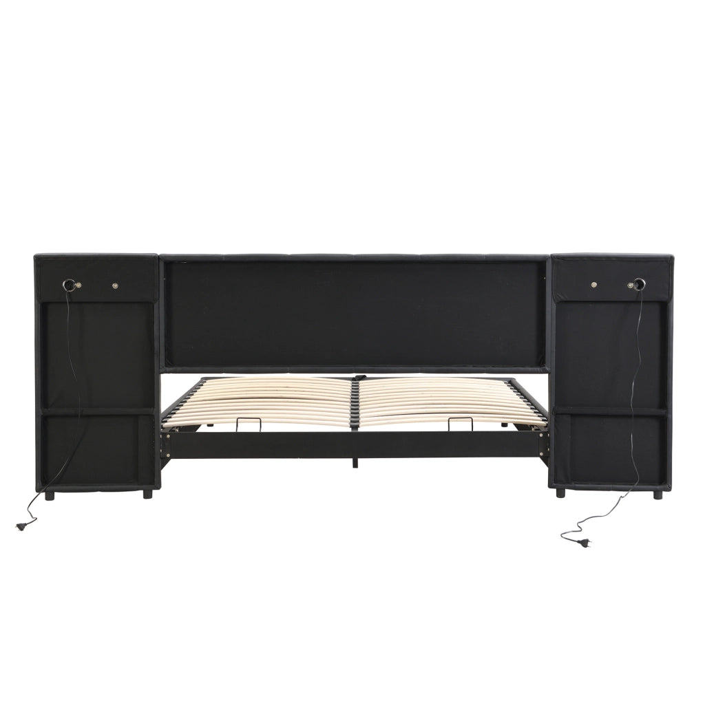 Letto imbottito 180x200 cm con contenitore idraulico, USB e ricarica wireless in PU nero