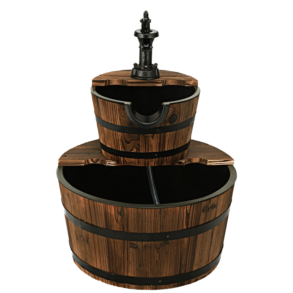 Fontana in legno di abete con 2 livelli e pompa, Flusso dell¡¯acqua regolabile per decorazione-Decorazioni da giardino